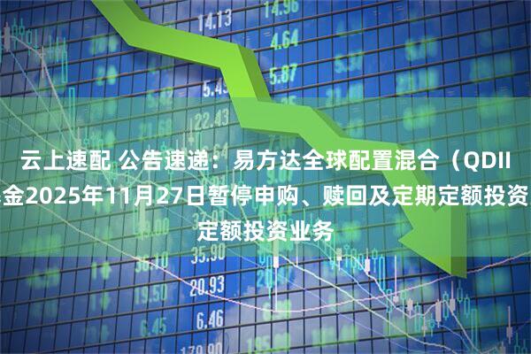 云上速配 公告速递:易方达全球配置混合(QDII)基金2025年11月27日暂停申购、赎回及定期定额投资业务